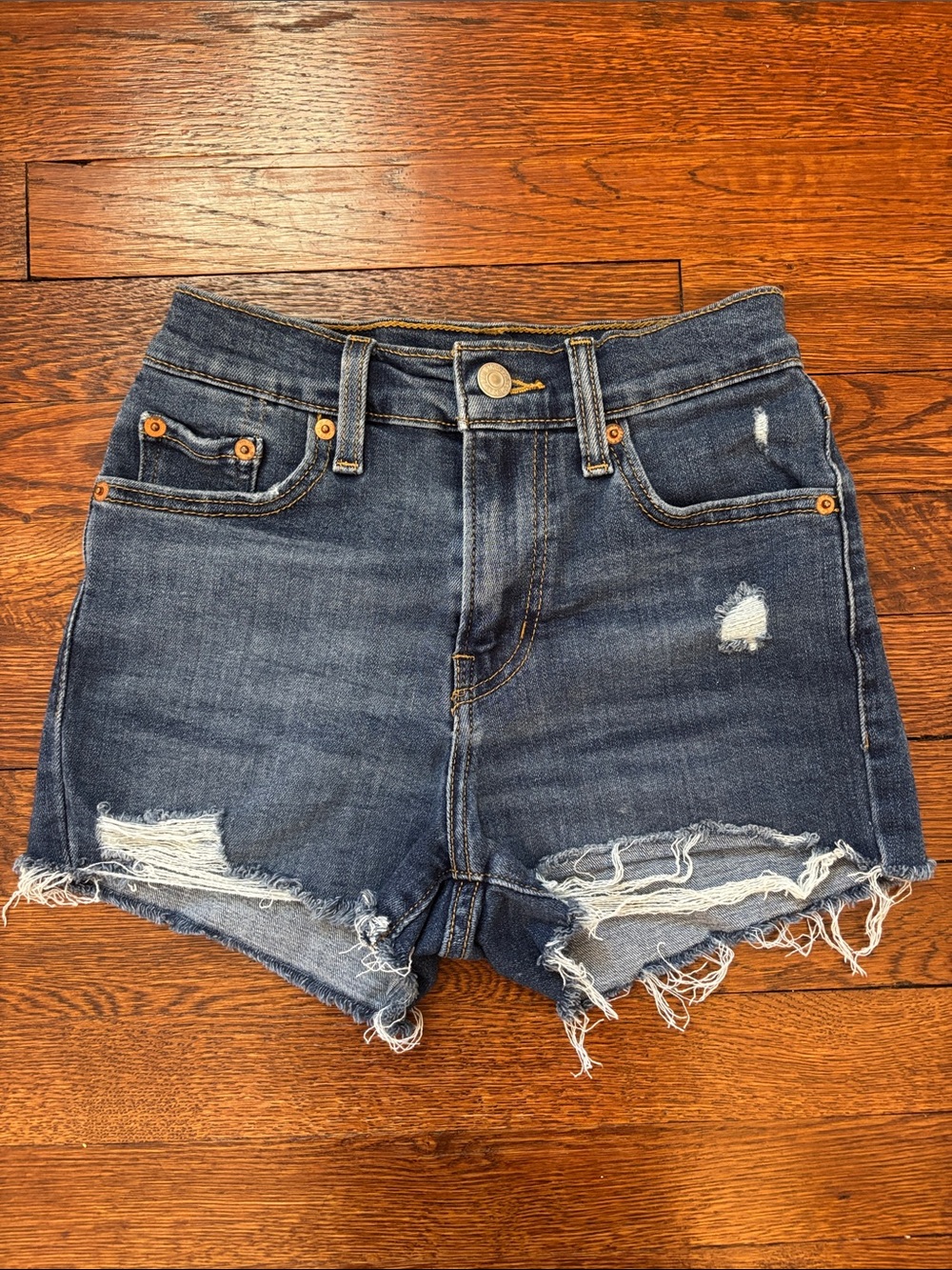 Levi's High Waisted Stretch Denim Distressed Cutoff Shorts - Medium Blue